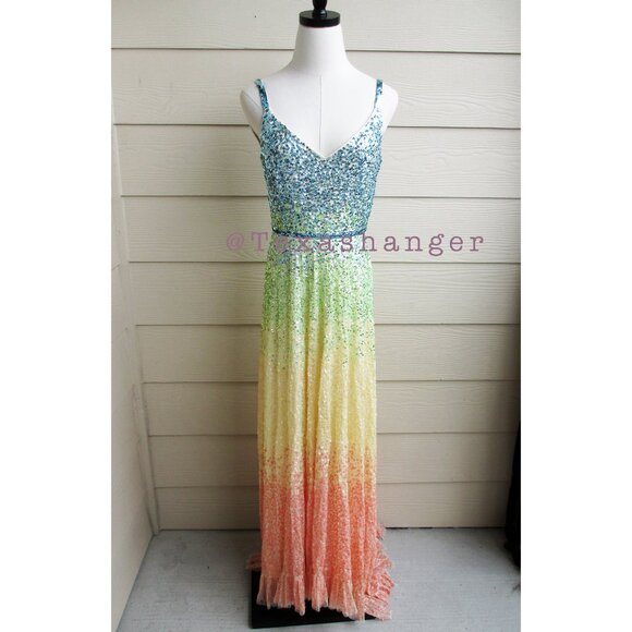 NWT Mac Duggal Sequin Gradient Multi Pastel Color Evening Gown Size 4 5691 - Picture 6 of 10